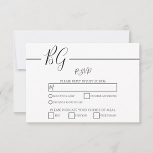Svartvit, minimalistisk Monogram Bröllop OSA Kort