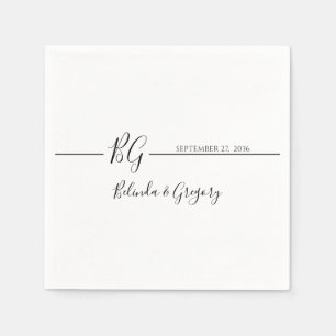 Svartvit, minimalistisk Monogram Bröllop Pappersservett
