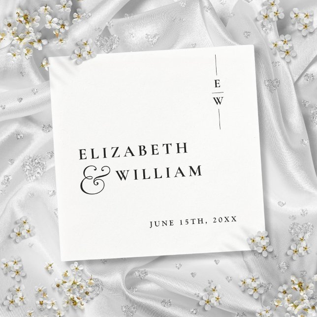 Svartvit, minimalistisk Monogram Bröllop Pappersservett (Black And White Minimalist Monogram Wedding Napkins)