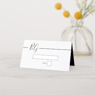 Svartvit, minimalistisk Monogram Bröllop Placeringskort