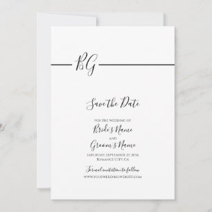 Svartvit, minimalistisk Monogram Bröllop Spara Datumet