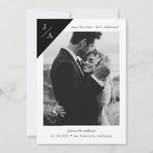 Svartvit, minimalistisk monogram-fotofirma spara datumet