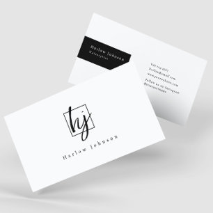 Svartvit minimalistisk monogram Initialer Visitkort