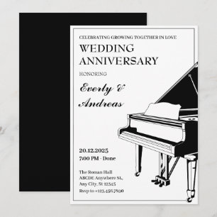 Svartvit minimalistisk Piano Bröllop-årsdag Inbjudningar