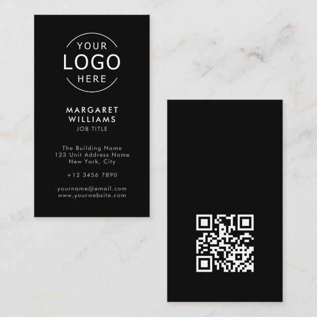 Svartvit, minimalistisk Professionell för QR-kod i Visitkort (Fram/baksida)