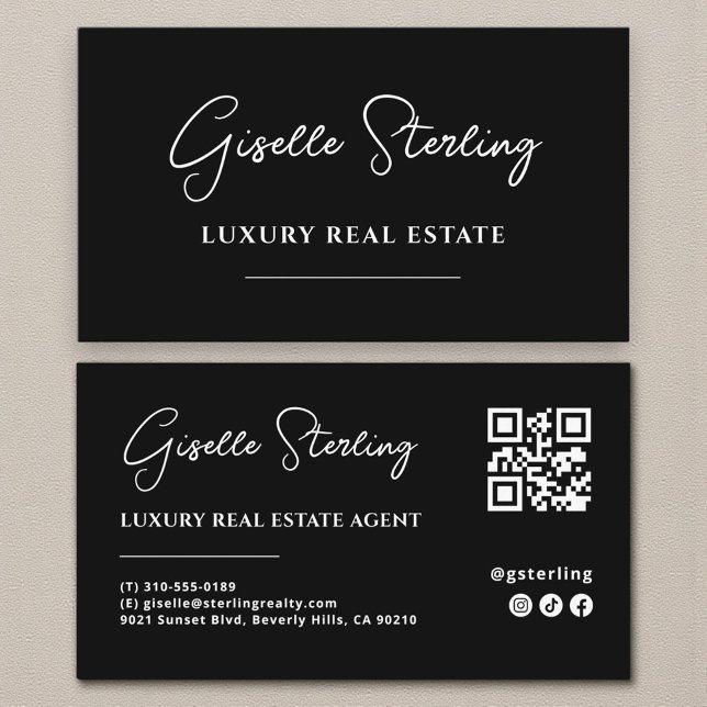 Svartvit, minimalistisk QR-kod för skript Visitkort (Skapare uppladdad)