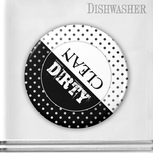 Svartvit minimalistisk Retro Dishwasher Magnet (Dishwasher magnet featuring a simple black and white design with polka dots)