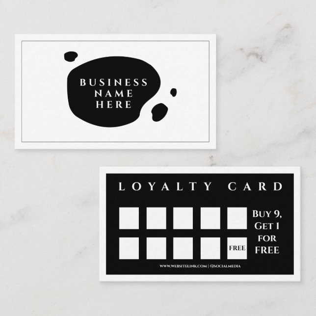 Svartvit, minimalistisk salonkaffekaffe lojalitetskort (Fram/baksida)