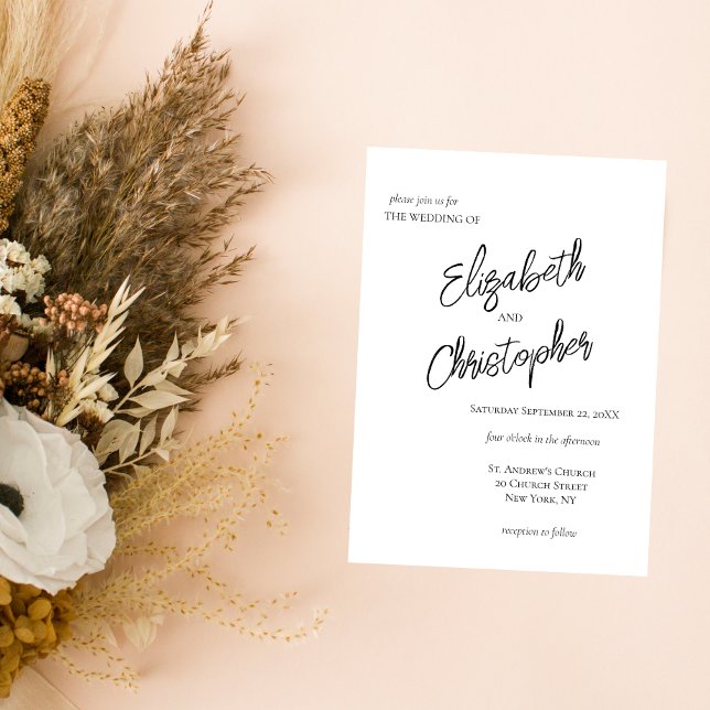 Svartvit, minimalistisk skriptkalligrafi Bröllop Inbjudningar (Skapare uppladdad)