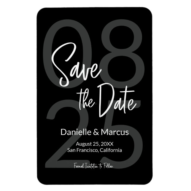 Svartvit minimalistisk Spara datumtypografi Magnet (Vertikal)