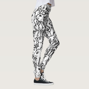 Svartvit, minimalt kaninbundet Teckning Leggings