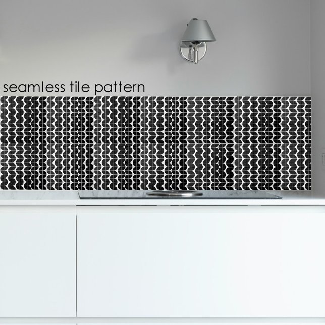 Svartvit mittenårsjubileum Modern Abstrakt Mönster Kakelplatta (Black & White Mid Century Modern Abstract Pattern Ceramic Tile)