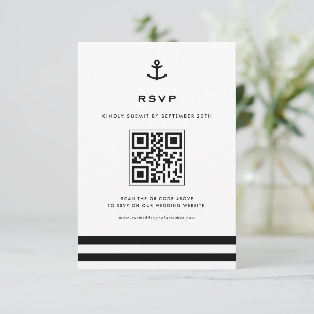Svartvit modern anchor Nautical QR-kod OSA Kort (Stående Fram)