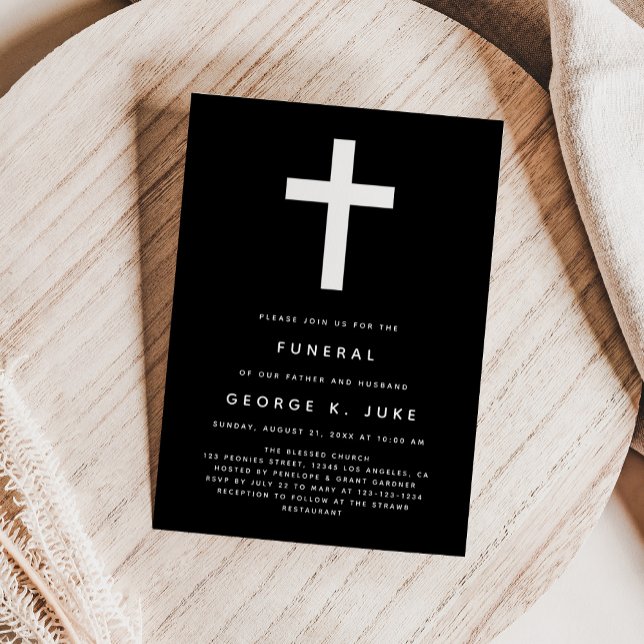 Svartvit, modern begravningsannonsering inbjudningar (Skapare uppladdad)