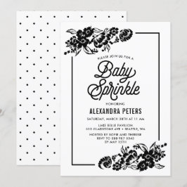 Svartvit, modern Blommigt, accent Baby Sprinkle Inbjudningar