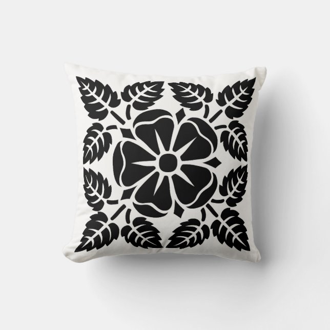 Svartvit modern Blommönster Pillow Kudde (Framsida)