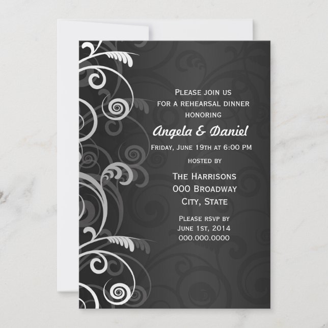 Svartvit, modern Bröllop-repetitionsmiddag Inbjudningar (Framsida)