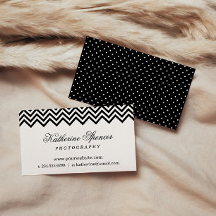 Svartvit Modern Chevron och Polka dots Visitkort