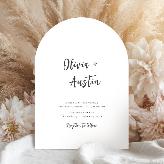 Svartvit modern Chic skript med minimalistisk Bröl Inbjudningar (Black White Modern Chic Script Minimalist Wedding Invitation)