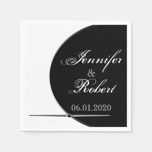 Svartvit modern cirkel Posh Bröllop Napkins Pappersservett (Framsidan)