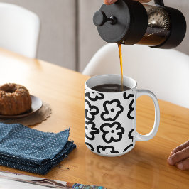 Svartvit Modern Cute Blommigt Teckning Kaffemugg