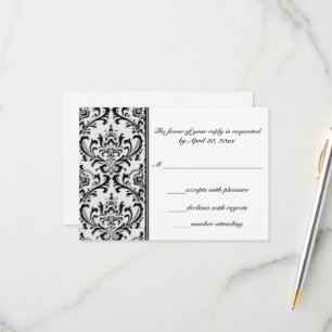 Svartvit modern Damask BRÖLLOP OSA Kort