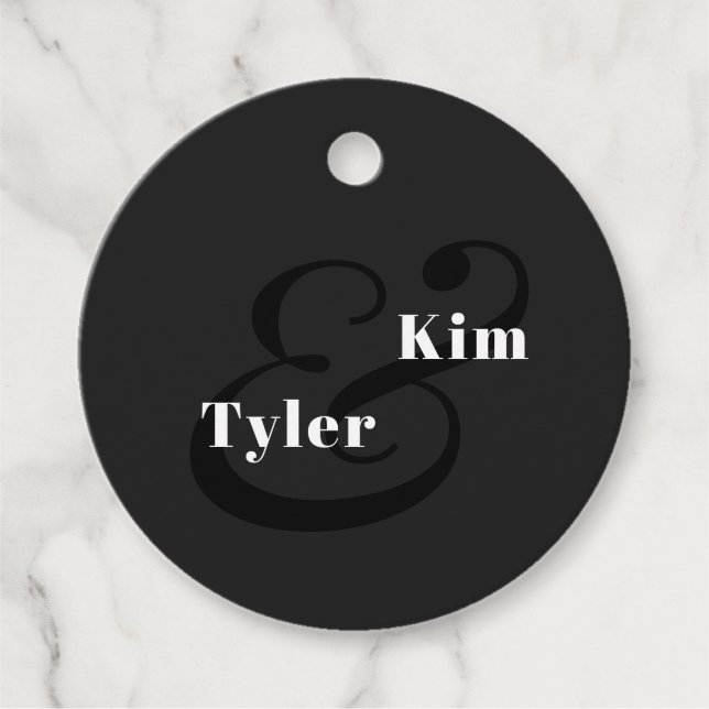 Svartvit, modern elegant bröllop tack gåvor etiketter (Framsida)