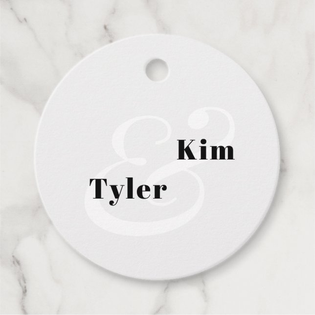 Svartvit, modern elegant bröllop tack gåvor etiketter (Framsida)