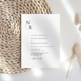 Svartvit Modern Elegant Monogram Bröllop Inbjudningar