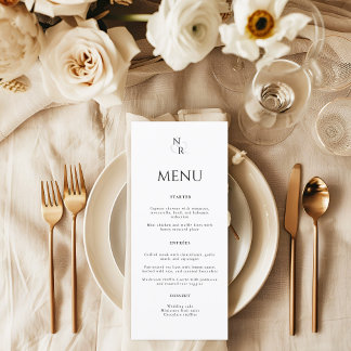 Svartvit Modern Elegant Monogram Bröllop Meny