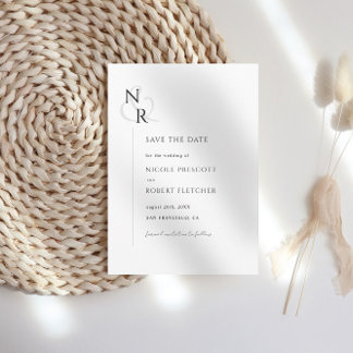 Svartvit Modern Elegant Monogram Bröllop Spara Datumet