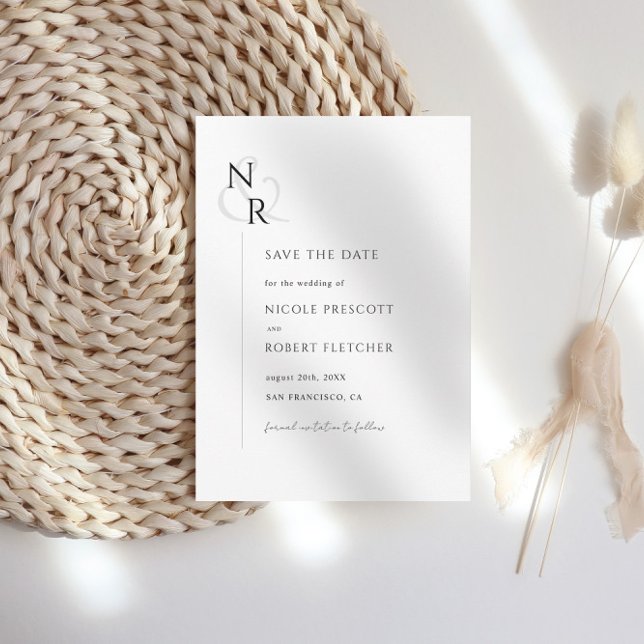 Svartvit Modern Elegant Monogram Bröllop Spara Datumet (Skapare uppladdad)