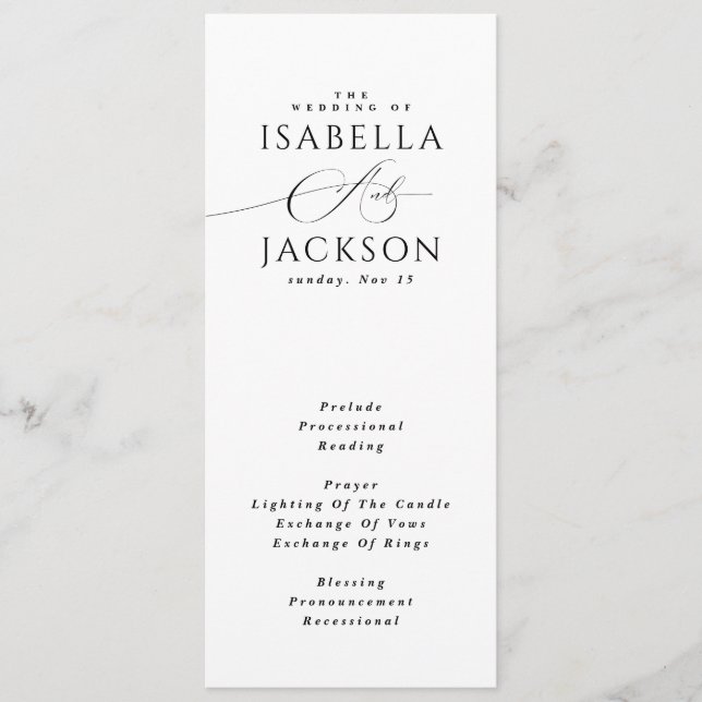 Svartvit modern enkel Chic Elegant bröllop Program (Framsida)