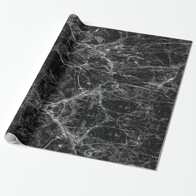Svartvit Modern Faux Marble Mönster Presentpapper (Utrullad)