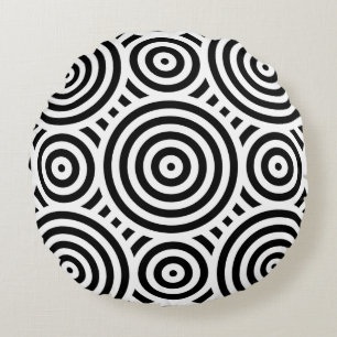 Svartvit modern geometrisk cirkel Mönster Rund Kudde