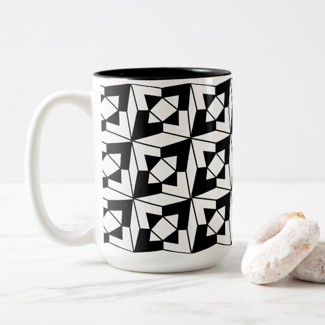 Svartvit modern geometrisk Mönster Två-Tonad Mugg (Med munk)