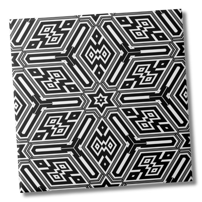 Svartvit modern geometrisk Snyggt i chic Kakelplatta (Chic Stylish Geometric Black White Modern Art Deco ceramic tile)