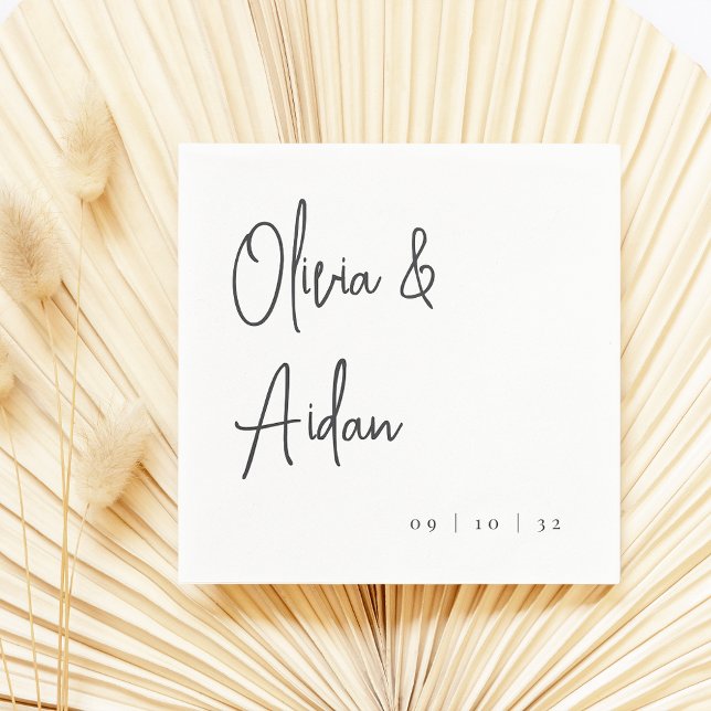 Svartvit, modern handskriven Bröllop Pappersservett (Skapare uppladdad)