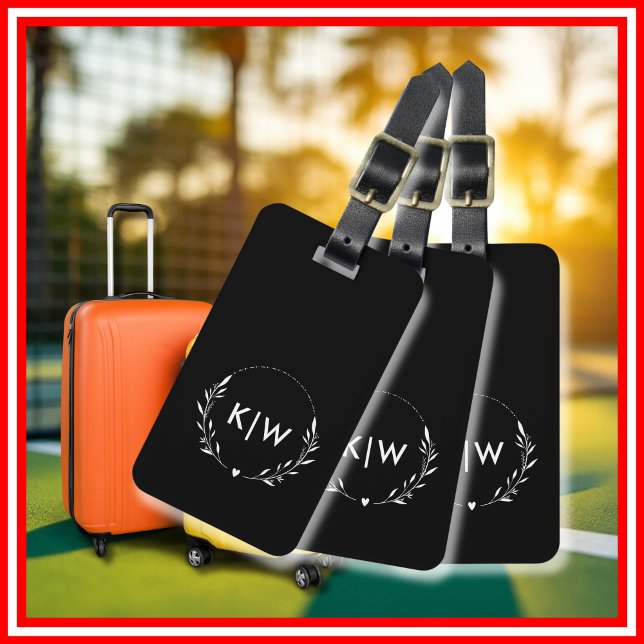Svartvit | Modern Initialer Monogram Bagagebricka (Black and White | Modern Initials Monogram Luggage Tag)