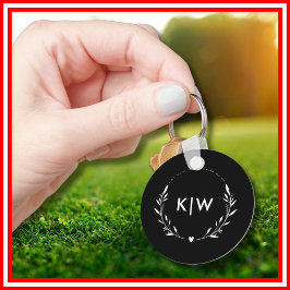 Svartvit | Modern Initialer Monogram Nyckelring