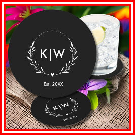 Svartvit | Modern Initialer Monogram Underlägg Papper Rund