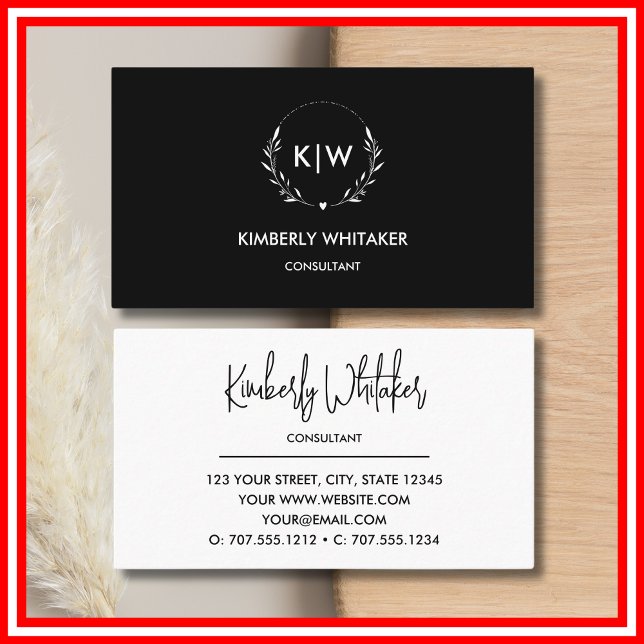 Svartvit | Modern Initialer Monogram Visitkort (Black and White | Modern Initials Monogram Business Card)