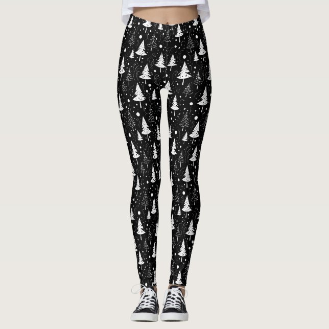 Svartvit Modern Julgranar Leggings (Framsida)