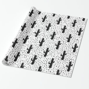 Svartvit modern kaktus och triangel Geo Presentpapper