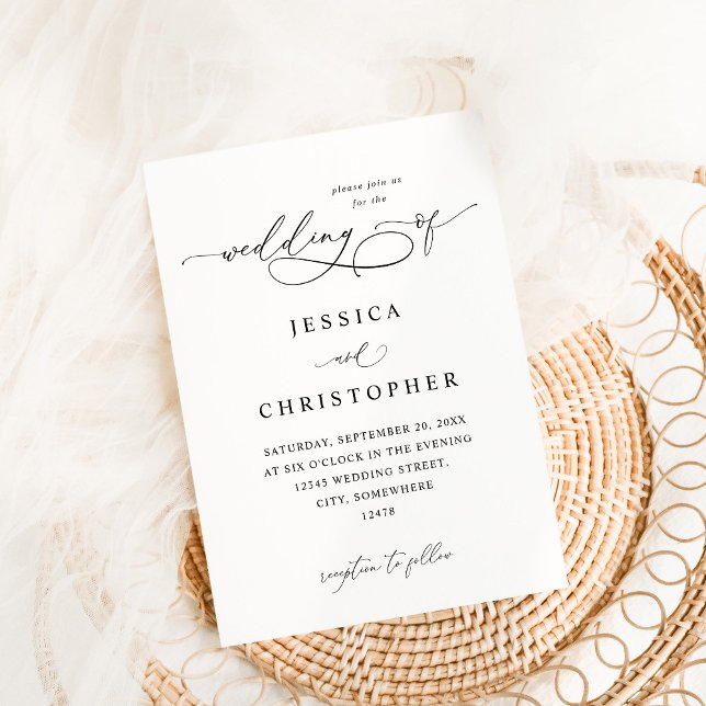 Svartvit modern kalligrafi 3 Bröllop Inbjudningar (Skapare uppladdad)