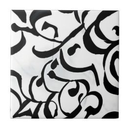 Svartvit modern konst mönster-kurvor kakelplatta