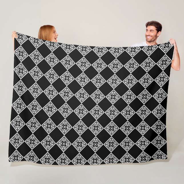 Svartvit, modern konsthändarfärgad blankettek fleecefilt (På plats)