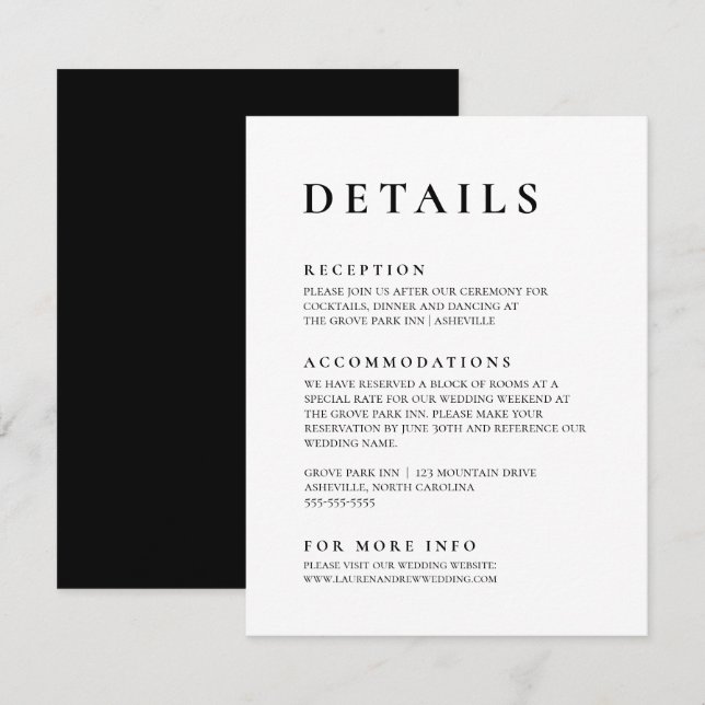 Svartvit, modern, minimal Elegant Tilläggskort (Fram/baksida)