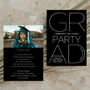 Svartvit, modern, minimal högskolelag Grad Party Inbjudningar