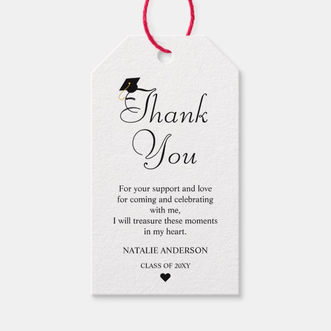 Svartvit, modern, minimal Tack Studenten Presentetikett (Framsidan)